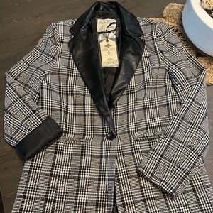 Plaid Blazer w/Faux Leather trim